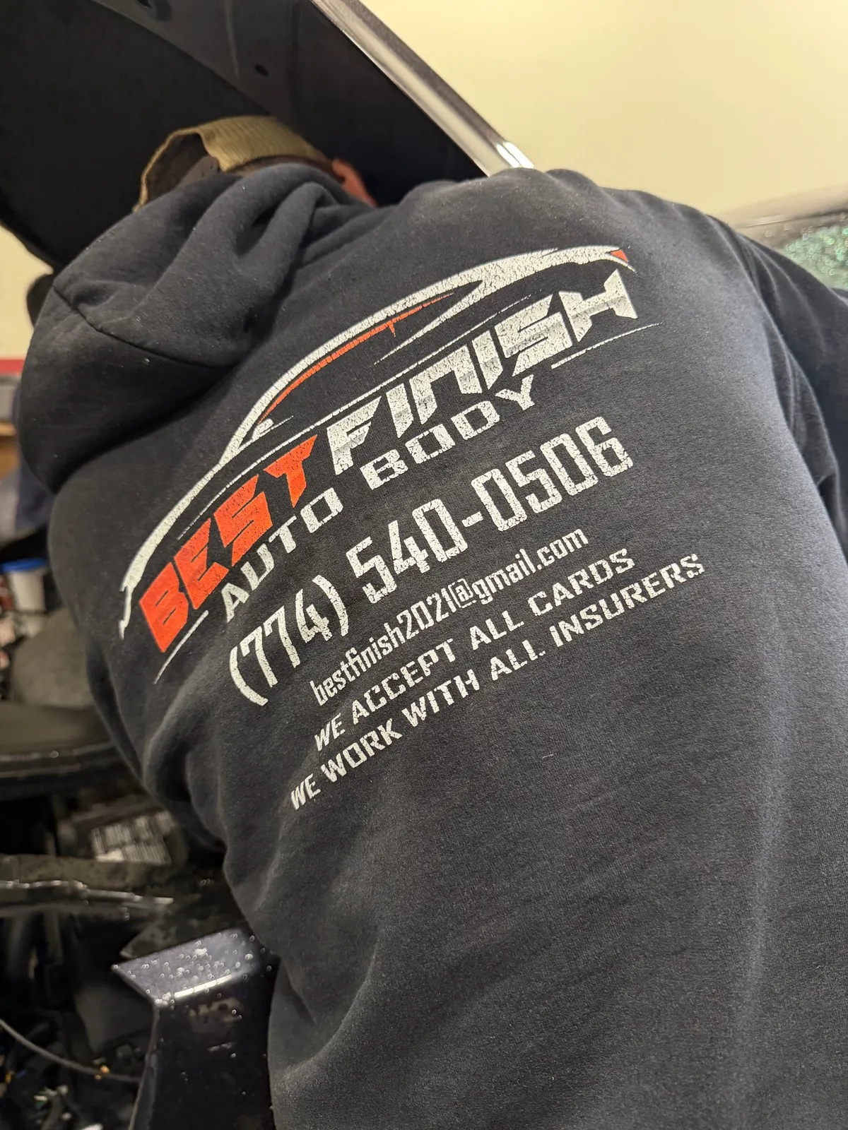 Best Finish Auto Body team member working in the Worcester repair shop